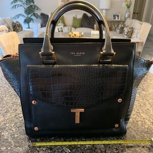 Black Leather / Crocodile Skin Like Ted Baker Tote